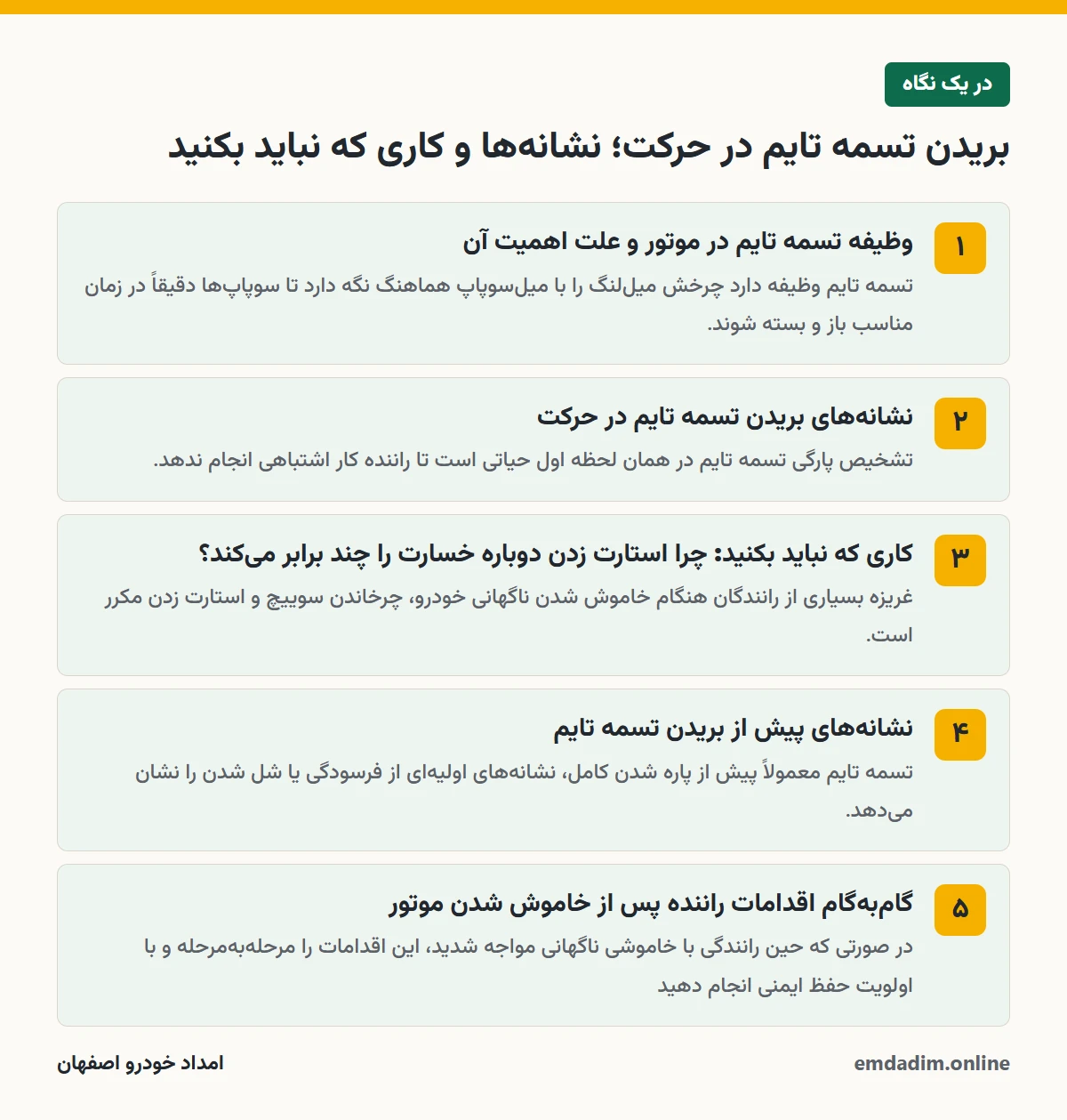 بریدن تسمه تایم در حرکت؛ نشانه‌ها و کاری که نباید بکنید در یک نگاه