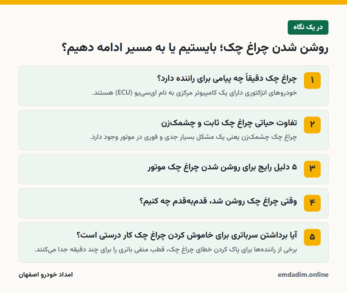 روشن شدن چراغ چک؛ بایستیم یا به مسیر ادامه دهیم؟ در یک نگاه