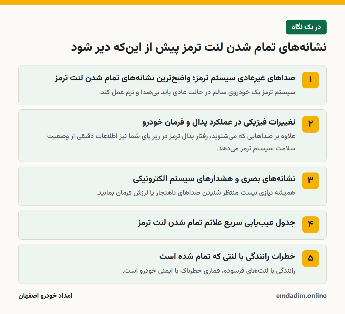 نشانه‌های تمام شدن لنت ترمز پیش از این‌که دیر شود در یک نگاه